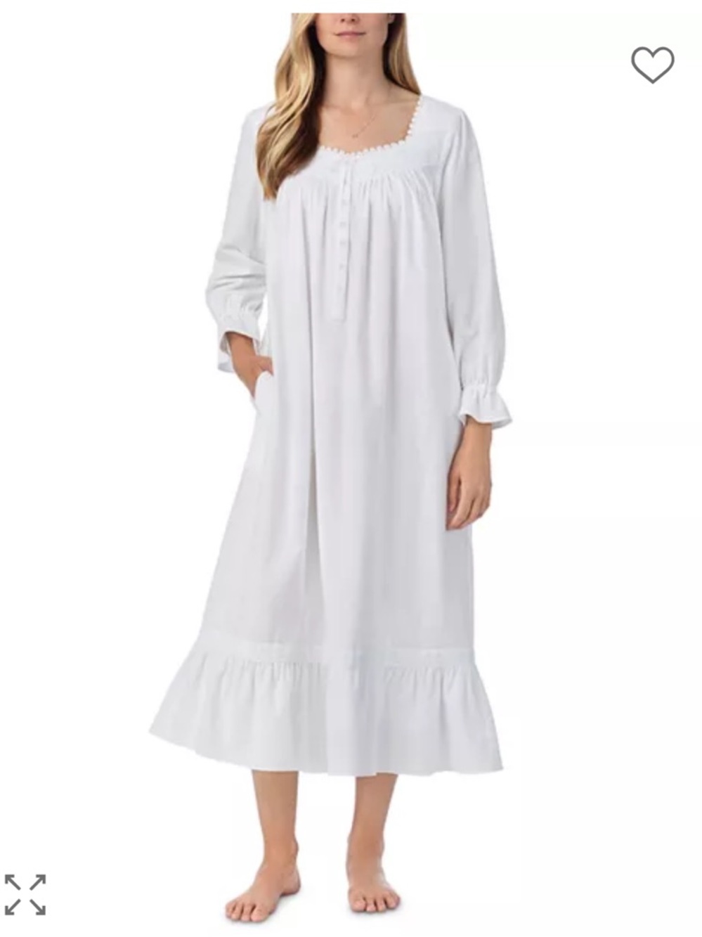 Eileen West white long-sleeve cotton nightgown Size XL